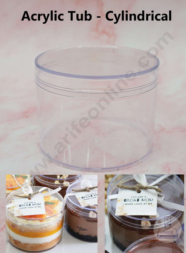 Cake Decor™ Transparent Acrylic Dessert Cylindrical Tub With Lid (Pack of 10)