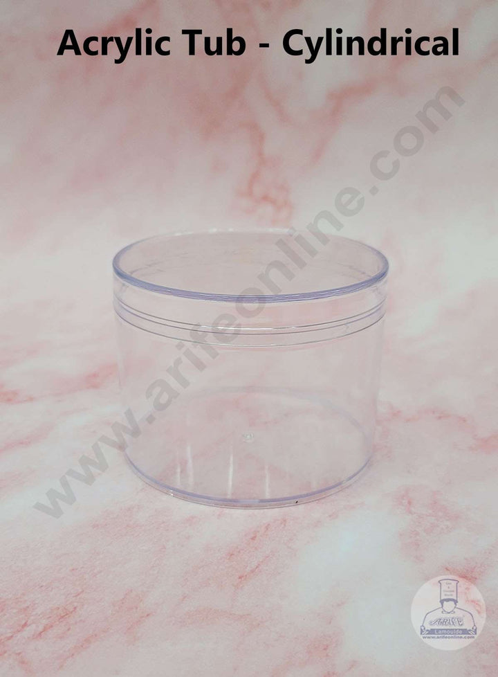 Cake Decor™ Transparent Acrylic Dessert Cylindrical Tub With Lid (Pack of 10)
