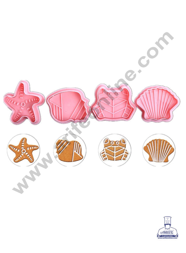 Cake Decor 4 Pc Sea Animals Set Plastic Biscuit Cutter Plunger Cutter SBDT-1990