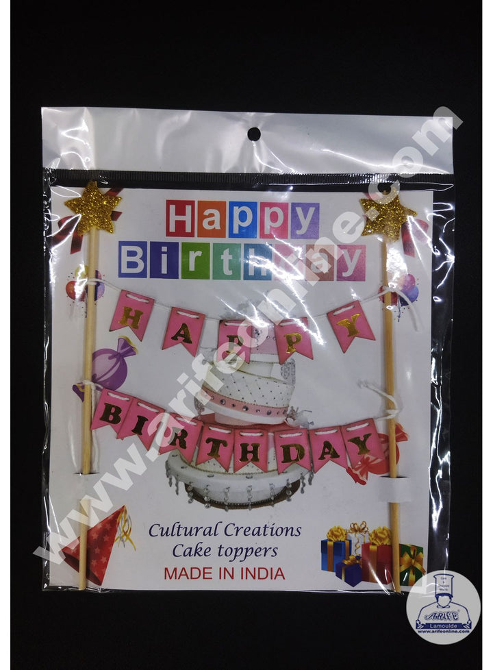Cake Decor Happy Birthday Hanging Paper Topper - Pink