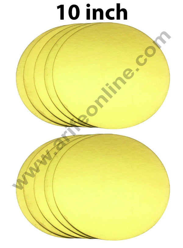 Cake Decor MDF Cake Base Gold Color 10 Pieces Round - 10 inch