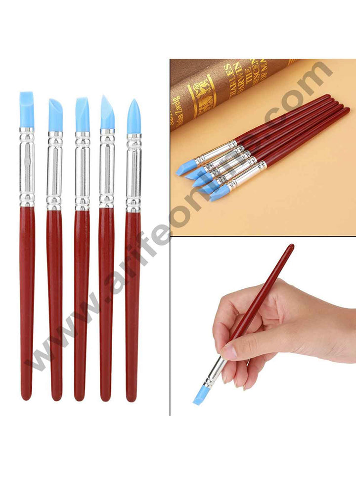 Cake Decor 5Pcs Rubber Tip Paints Silicon Brushes Sculpture Pottery Clay Shaping Carving Tool
