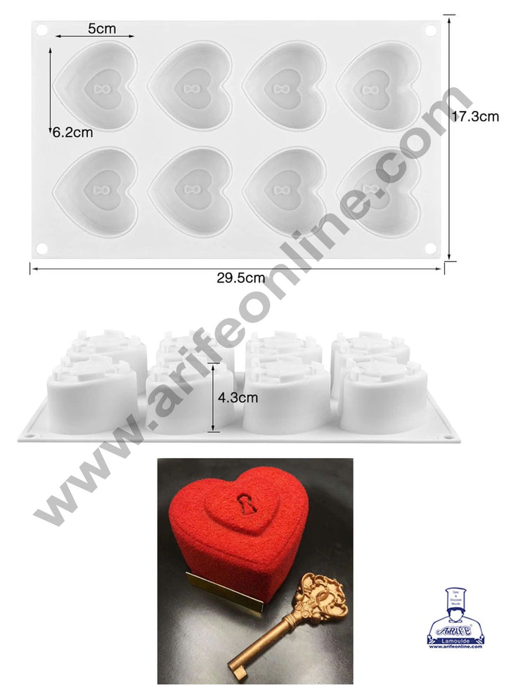 Cake Decor 3D 8 Cavity Double Heart with Key Hole Muffin Molds Entremet Cake Mould Mousse Mold
