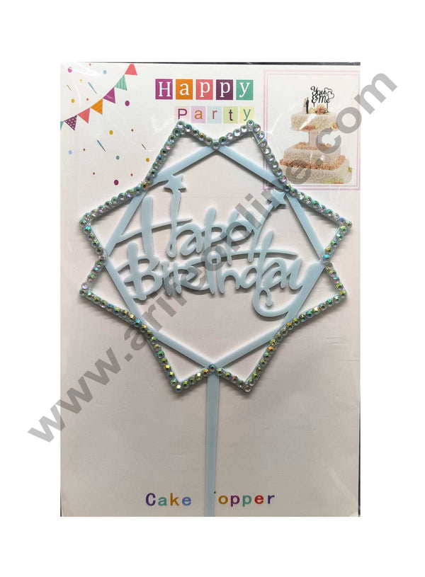 Diamond Acrylic Cake Topper - Blue Square