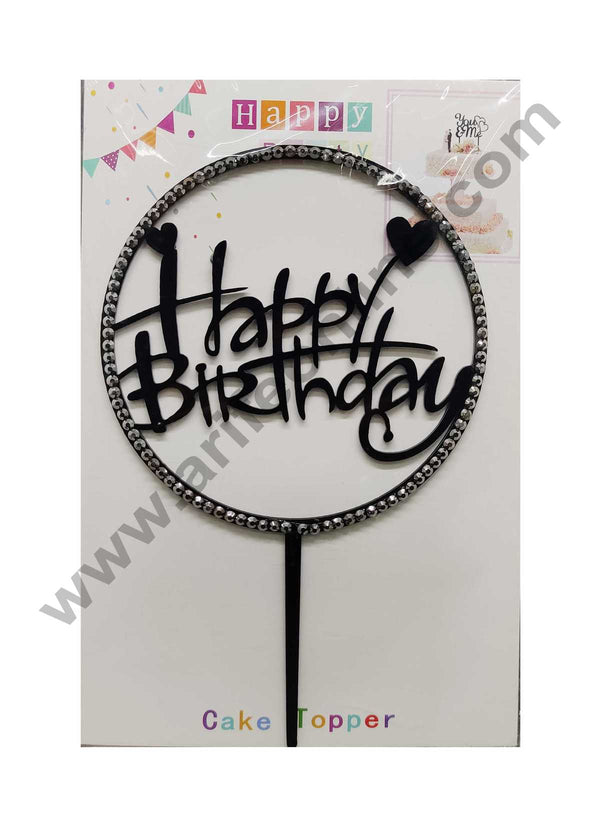 Cake Decor 6 inch Height Diamond Acrylic Cake Topper - Black with Heart Round