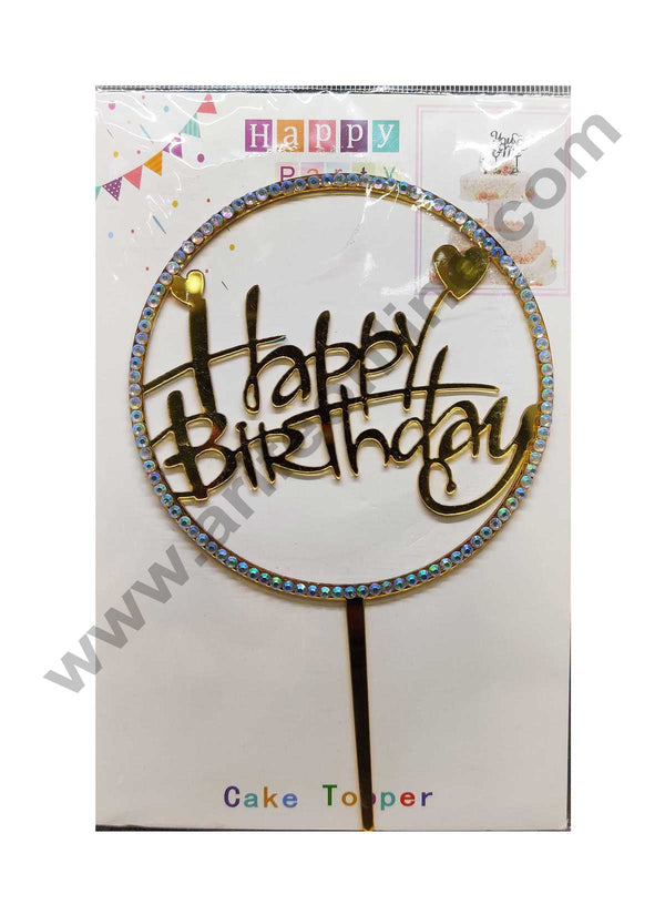 Cake Decor 6 inch Height Diamond Acrylic Cake Topper - Golden with Heart Round