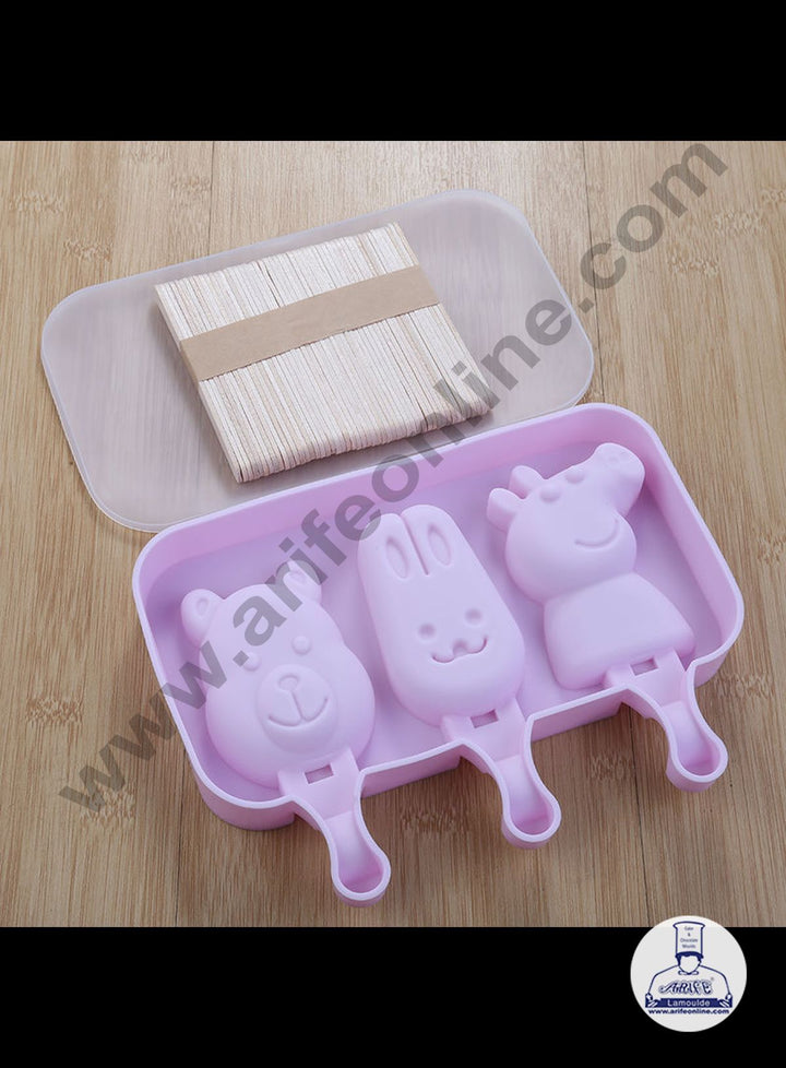 Cake Decor 3 Cavity Peppa Pig And Family Shape Silicone Popsicle And Cakesicle Molds Easy Ice Cream Bar Mould SBSM-744