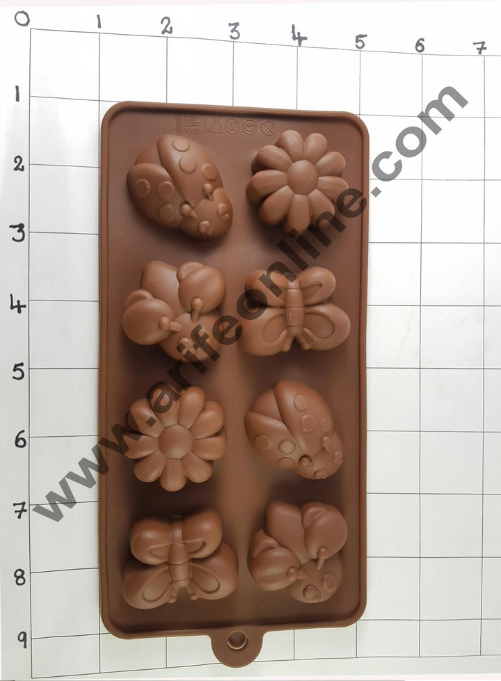 Cake Decor Silicon 8 Cavity Butterfly and Flower Design Brown Chocolate Mould, Ice Mould, Chocolate Decorating Mould
