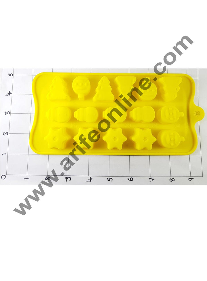 Cake Decor Silicon 15 Cavity Christmas Stars and Tree Design Brown Chocolate Mould, Ice Mould, Chocolate Decorating Mould