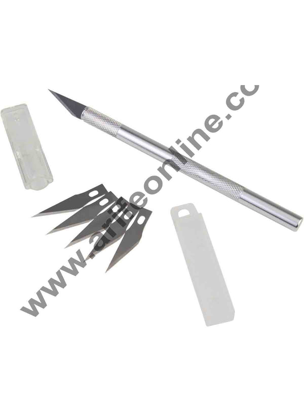 Cake Decor Detail Pen Knife With 5 Interchangeable Sharp Blades, Crafts Steel Knife Cutter Tool with 5 Blades.