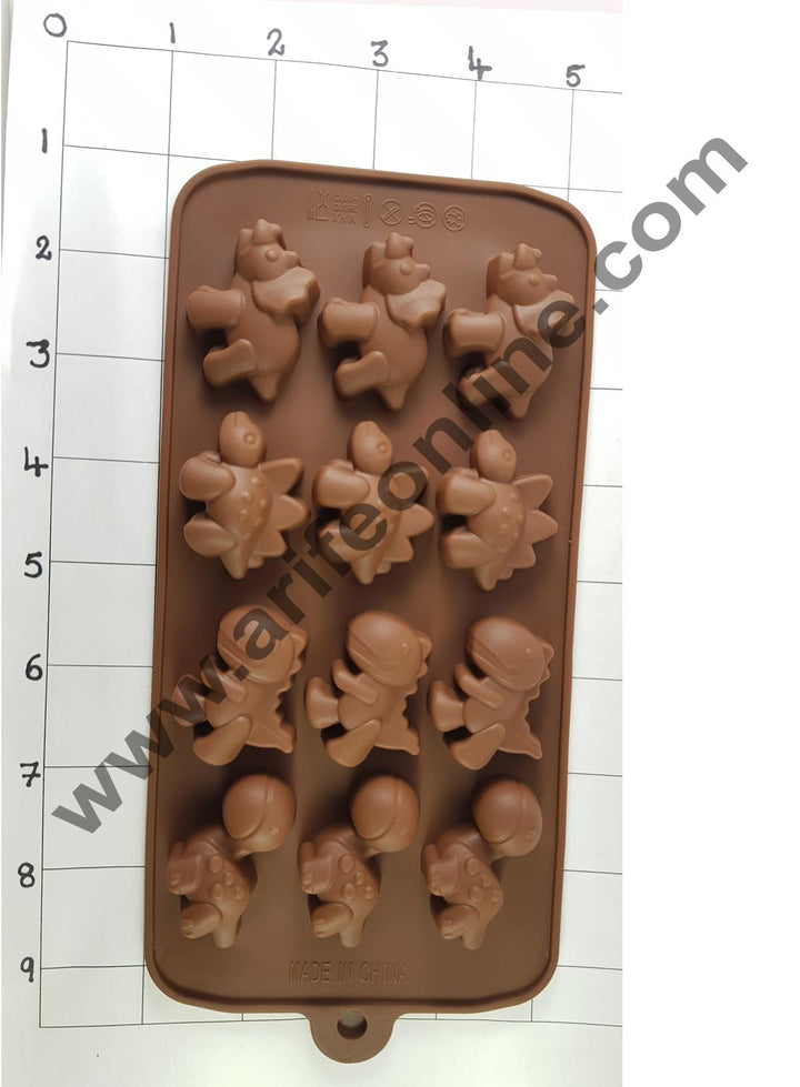 Cake Decor Silicon 15 Cavity Dinasour Design Brown Chocolate Mould, Ice Mould, Chocolate Decorating Mould
