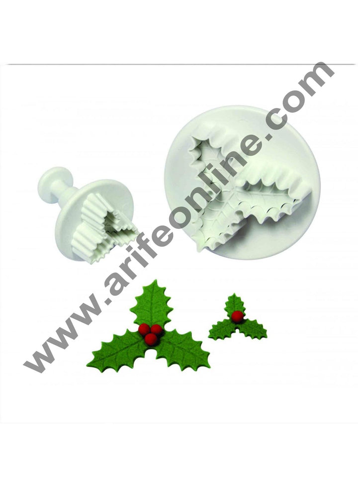Cake Decor 2pcs Veined Three-leaf Holly Fondant Plunger Cutters, Set of 2