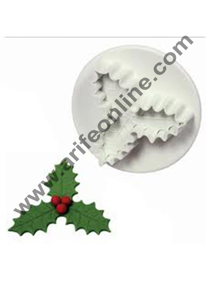 Cake Decor 2pcs Veined Three-leaf Holly Fondant Plunger Cutters, Set of 2
