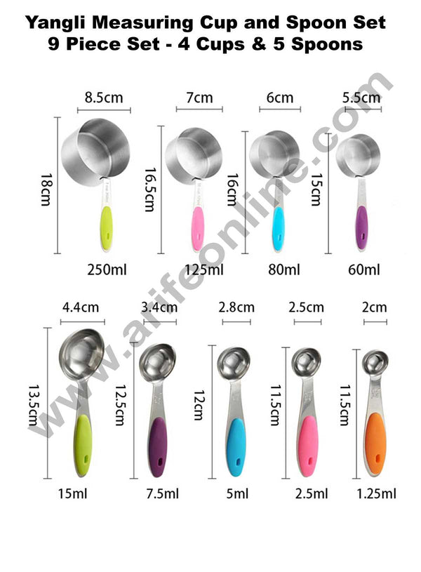 Cake Decor Yangli 9 Pcs Measuring Cup and Spoons Set Stainless Steel 4pcs Cups And 5pcs Spoons Baking Tool