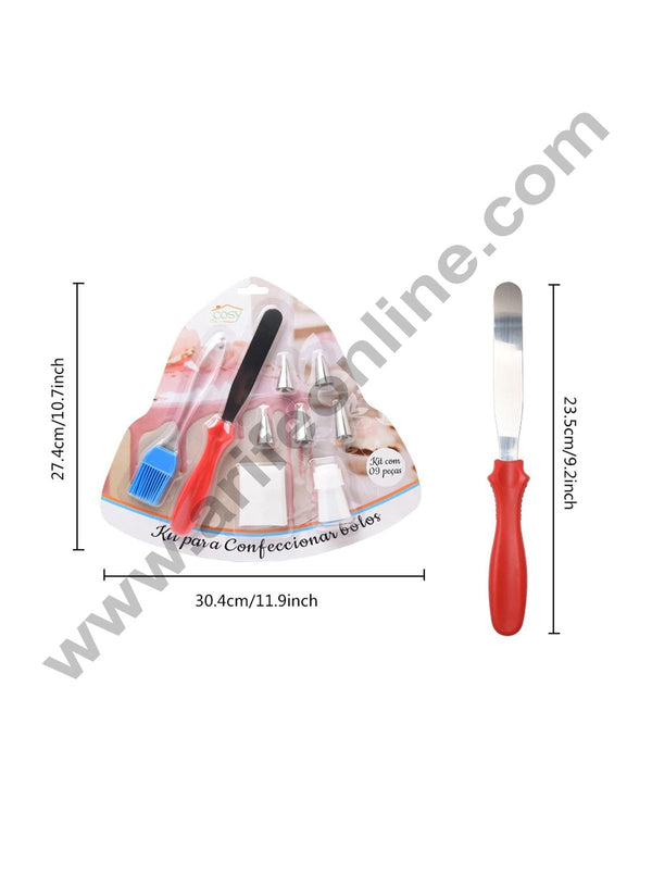 Cake Decor 9pc Set Of Pallet Knife Silicon Brush Nozzle Coupler with Silicon Piping Bag SBPN-003