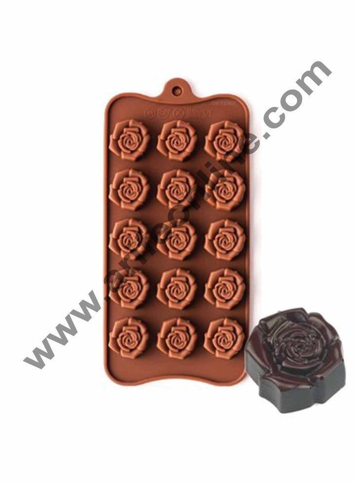 Cake Decor 15-Cavity Rose Flower Shape Silicone Brown chocolate Moulds