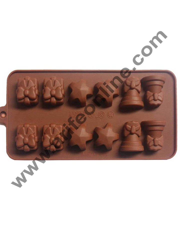 Cake Decor Silicon 12 Cavity Star Bells Design Brown Chocolate Mould, Ice Mould, Chocolate Decorating Mould
