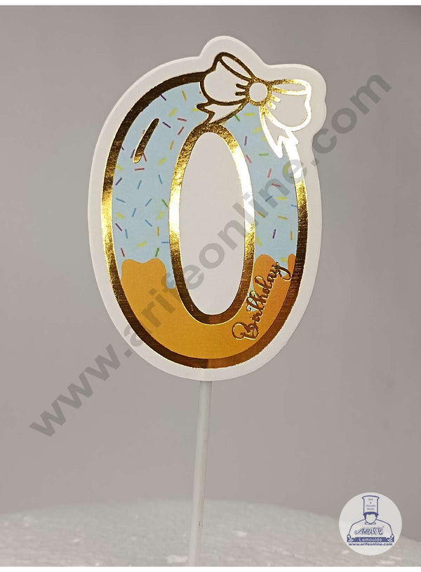 CAKE DECOR™ Zero Birthday Blue Donut Theme with Bow Paper Topper For Cake And Cupcake ( SBMT-PT-00B )