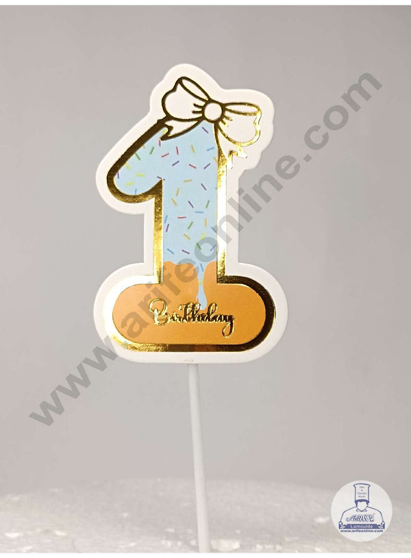 CAKE DECOR™ 1st Birthday Blue Donut Theme with Bow Paper Topper For Cake And Cupcake ( SBMT-PT-01B )