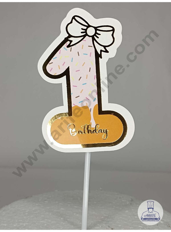 CAKE DECOR™ 1st Birthday Pink Donut Theme with Bow Paper Topper For Cake And Cupcake ( SBMT-PT-01P )