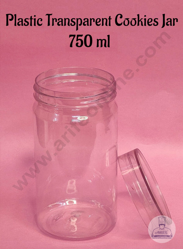 CAKE DECOR™ 1 Piece Plastic Transparent Cookies Jar With Clear Cap  - 750 ml