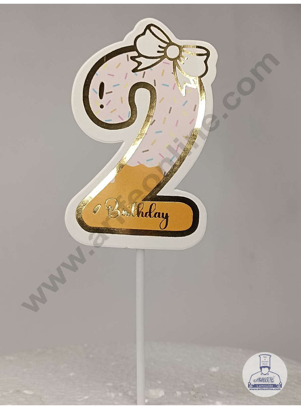 CAKE DECOR™ 2nd Birthday Pink Donut Theme with Bow Paper Topper For Cake And Cupcake ( SBMT-PT-02P )