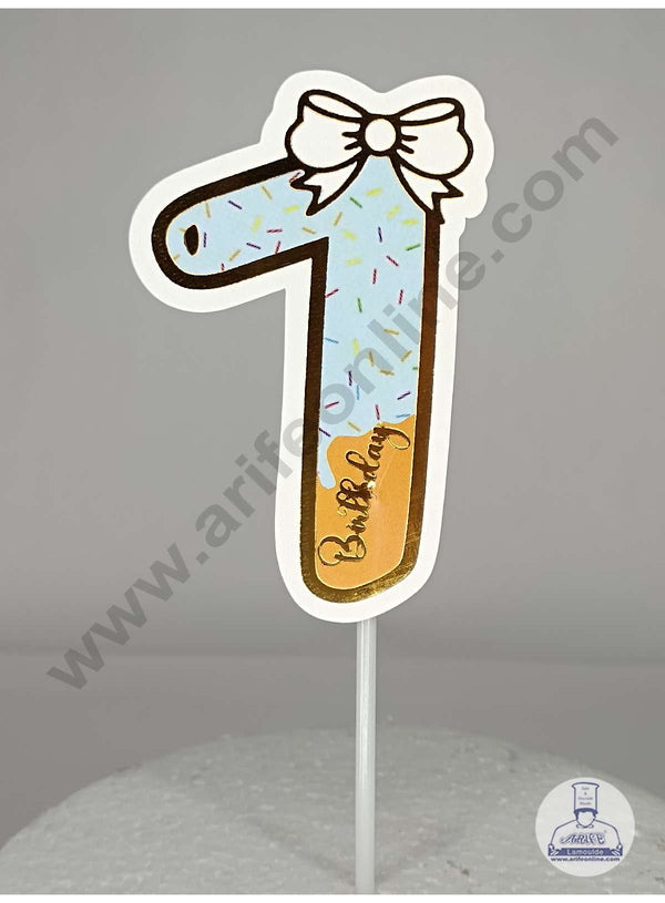CAKE DECOR™ 7th Birthday Blue Donut Theme with Bow Paper Topper For Cake And Cupcake ( SBMT-PT-07B )