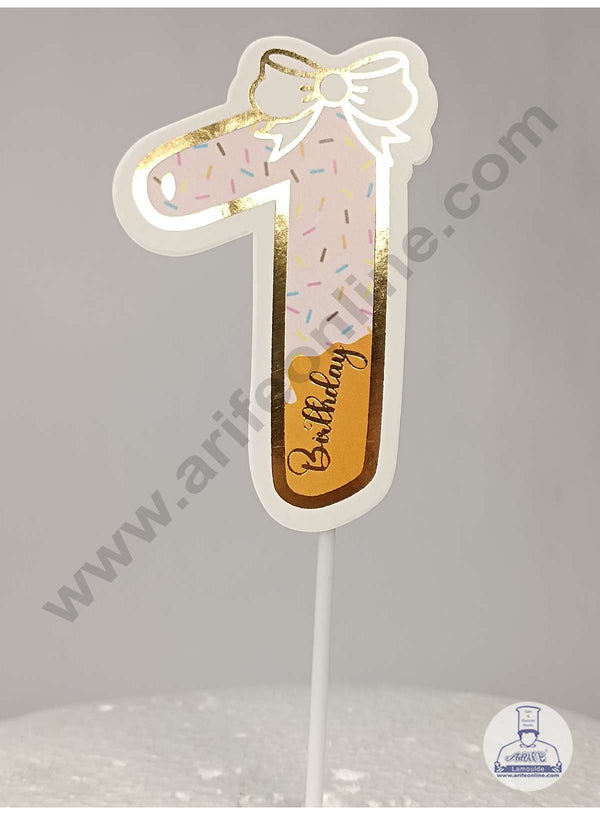 CAKE DECOR™ 7th Birthday Pink Donut Theme with Bow Paper Topper For Cake And Cupcake ( SBMT-PT-07P )