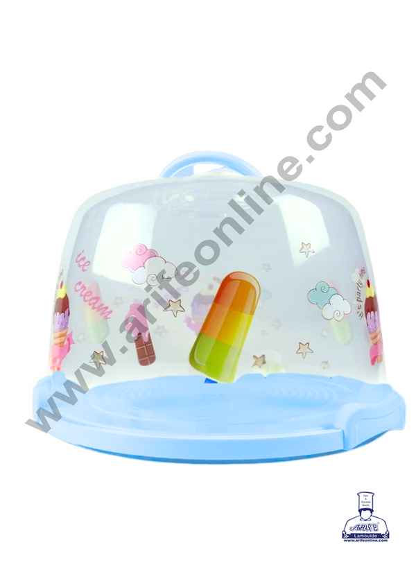 CAKE DECOR™ Multi-function Cake Case with Candy Print | Cake Carrier | Cake Keeper with Lid  (Small)  - Blue