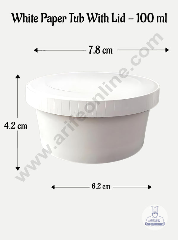 CAKE DECOR™ 100ml White Kraft Paper Tub With Lid