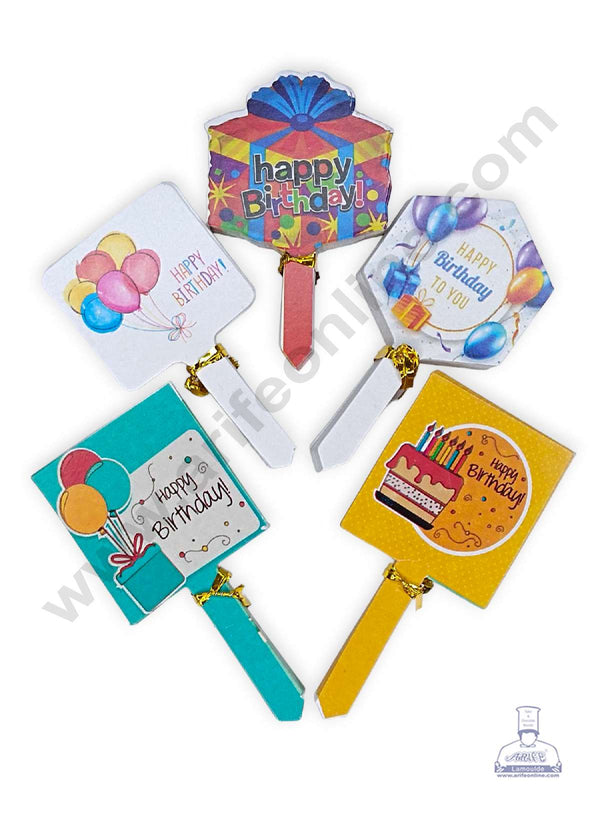 CAKE DECOR™ 100 pcs Happy Birthday Tag Mix HDB Theme Paper Topper For Cake And Cupcake