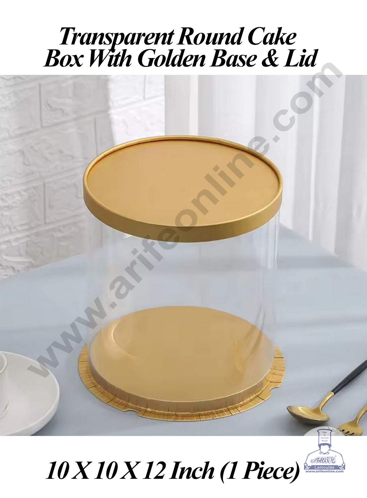 CAKE DECOR™ 1 Piece Transparent Round Cake Box With Golden Base & Lid ...