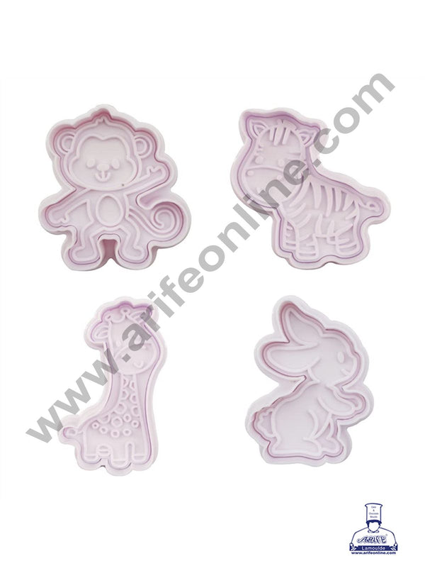 CAKE DECOR™ 4 Pcs Animal Shape Plastic Biscuit Cutter 3D Cookie Cutter