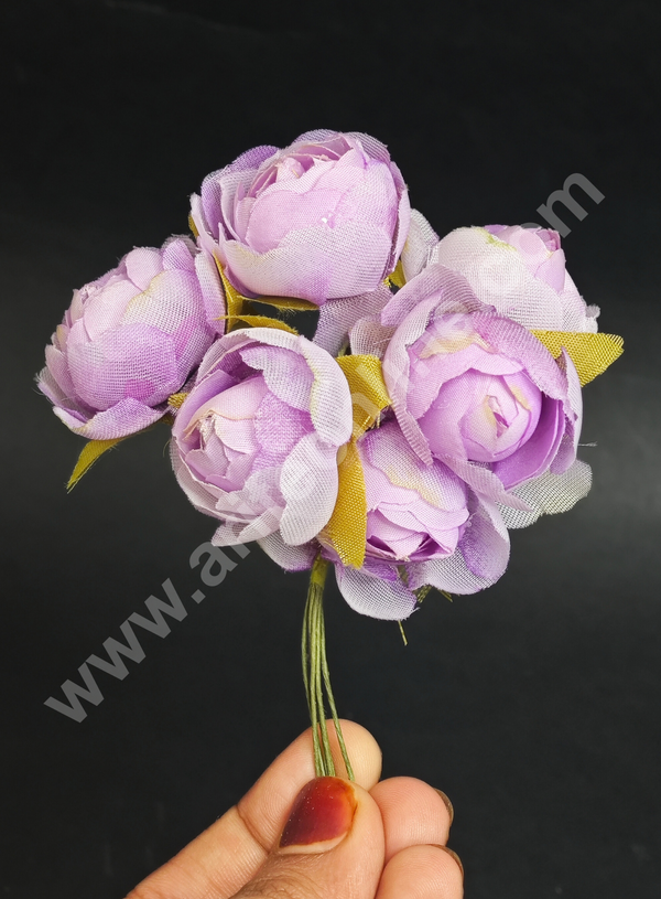 CAKE DECOR™  Small Peony Artificial Flower Bunch For Cake Decoration – Lavender ( 6 pc pack )