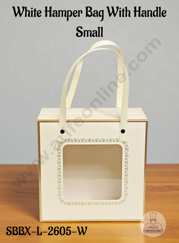 Small White Hamper Bag with Handle & Window – Hamper Box | 8 X 8 X 4 | 1 pc pack - CAKE DECOR™