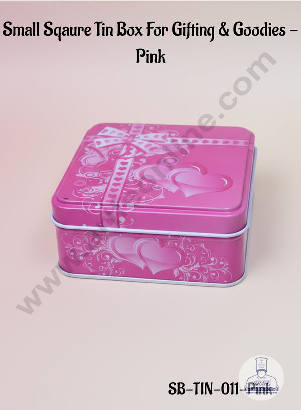 CAKE DECOR™ Small Square Tin Box For Gifting & Goodies - Pink | Gift Box | Chocolate Box | Jewellery Box |SB-TIN-011-Pink|