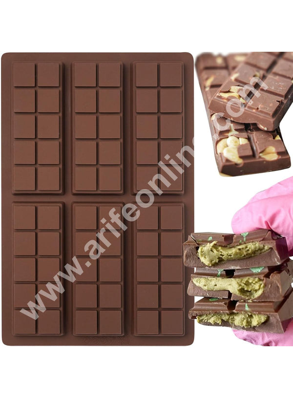 CAKE DECOR™ 6 Cavity Deep Square Bar Kunafa Chocolate Silicone Mould | Pistachio Kunafa Chocolate Bar Mould (Design-13)