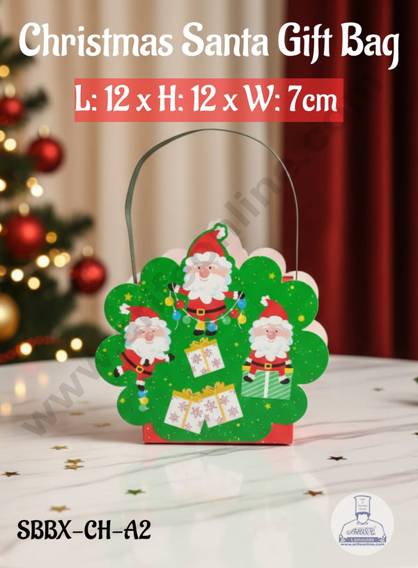 CAKE DECOR™ Christmas Santa Gift Bag- 12X7X12 cm| Gift Bag with Handle (10 Pcs Pack) - Red & Green