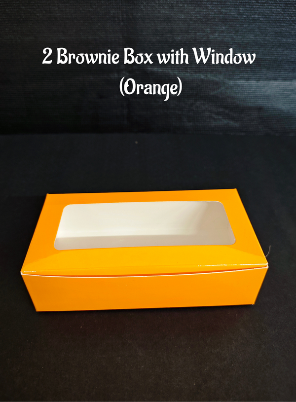 CAKE DECOR™  2 Cavity Brownie Boxes with Clear Window Orange color  | Brownie Carriers - 10 Pcs Pack