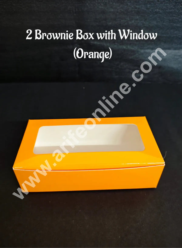 CAKE DECOR™  2 Cavity Brownie Boxes with Clear Window Orange color  | Brownie Carriers - 10 Pcs Pack