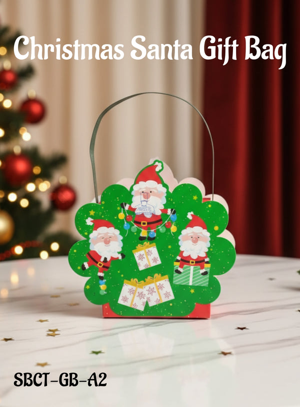 CAKE DECOR™ Christmas Santa Gift Bag- 12X7X12 cm| Gift Bag with Handle (1 Pcs Pack) - Red & Green