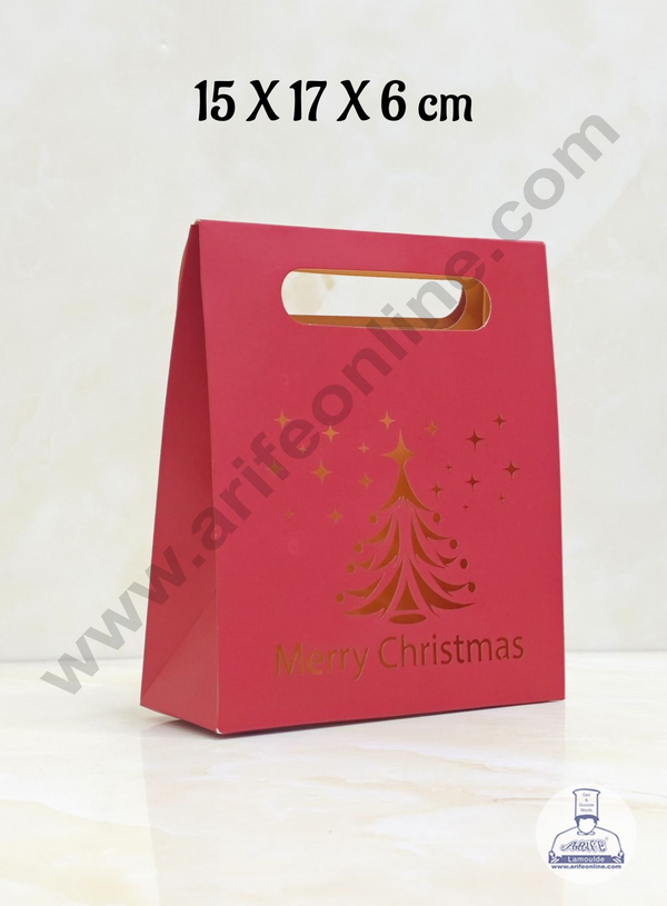 CAKE DECOR™ Merry Christmas Cut-out Goodie Bag For Hampers | Chocolate Box Hamper Box - 1 Pcs Pack - Red