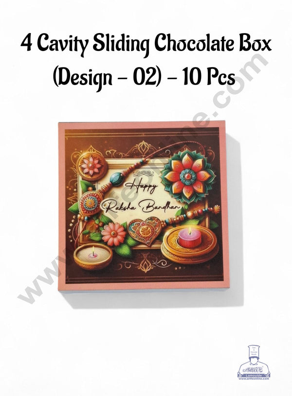 4 Cavity Raksha Bandhan Sliding Chocolate Box (Design - 02) Without Cavity (10 Pcs Pack) - CAKE DECOR™