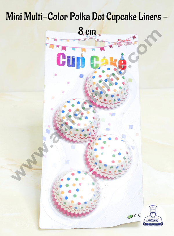 Cake Decor™ Mini Multi-Color Polka Dot Design Cupcake Liner - 8 cm | Baking Cups | Cupcake Mold Paper | Muffin Paper  Random | 100 pcs Pack