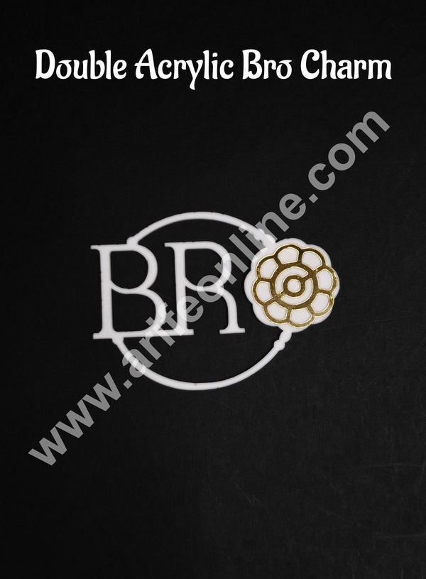 Double Acrylic Bro Charm with Gold Finish | Gold & White Acrylic Rakhi Topper CAKE DECOR™
