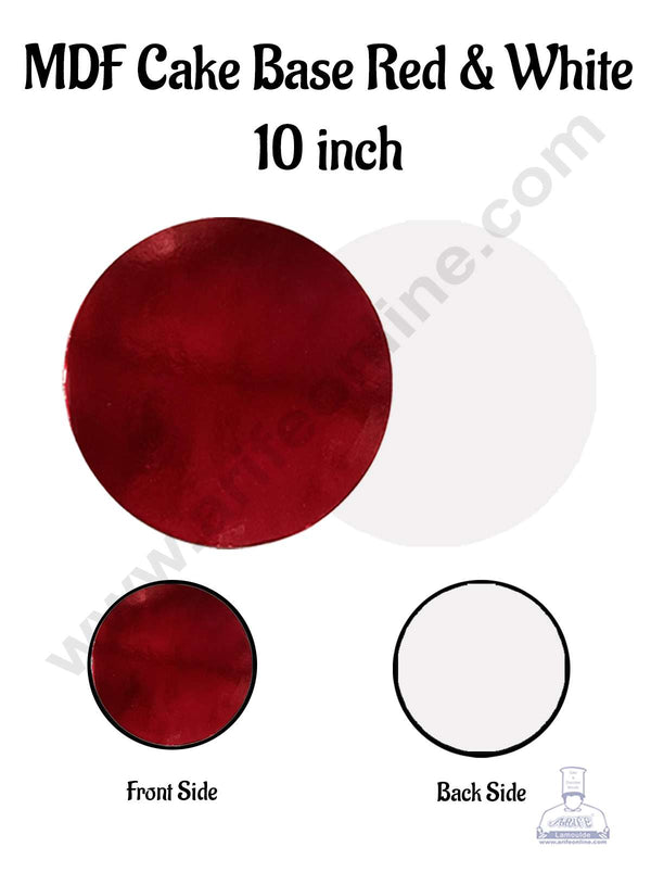 CAKE DECOR™ MDF Cake Base 10 Inch Round - Red and White Color - 10 PCS
