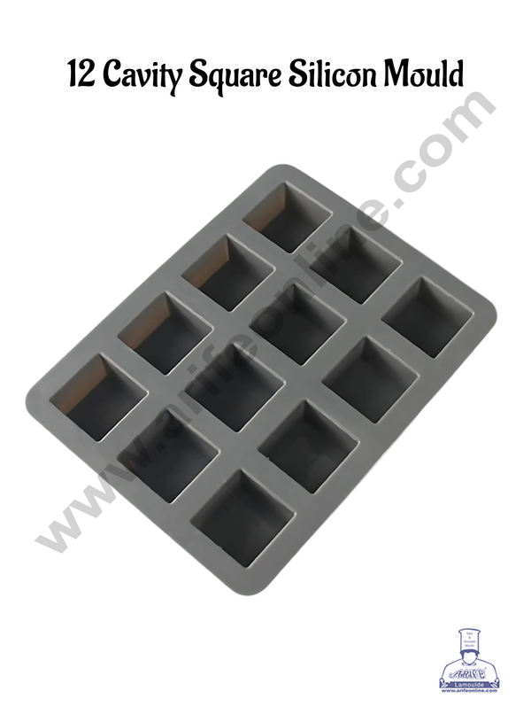 CAKE DECOR™ 12 Cavity Square Shape Silicone moulds for Soaps, Chocolate Jelly Desserts (SBSM-LBM1204)