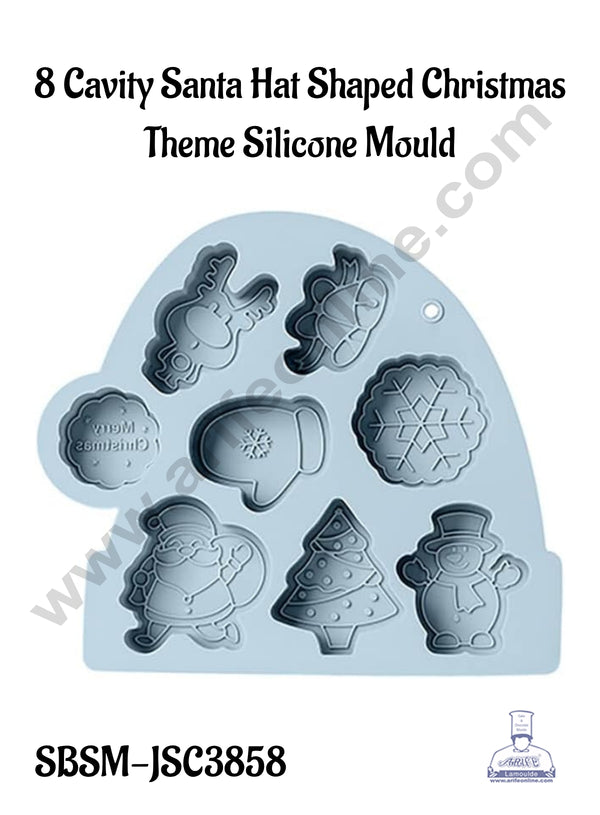 CAKE DECOR™ 8 Cavity Santa Hat Shaped Christmas Theme Silicone Mould - SBSM-JSC3858