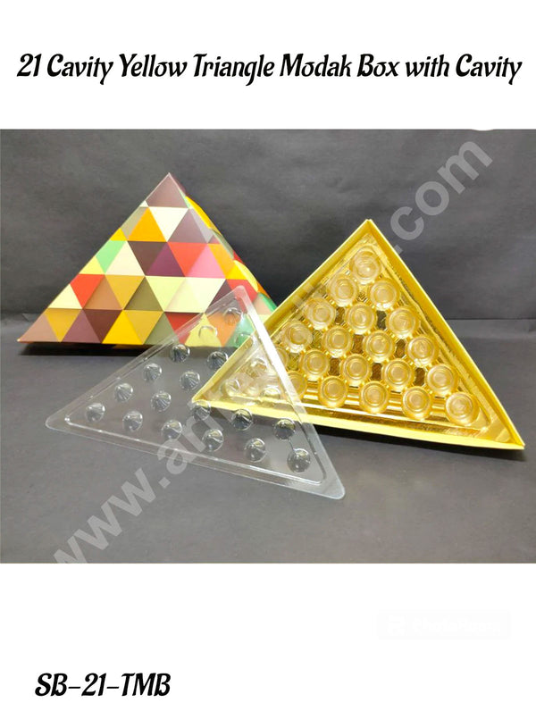 CAKE DECOR™ 21 Cavity Yellow Triangle Modak Box with Cavity - 1 Piece Pack