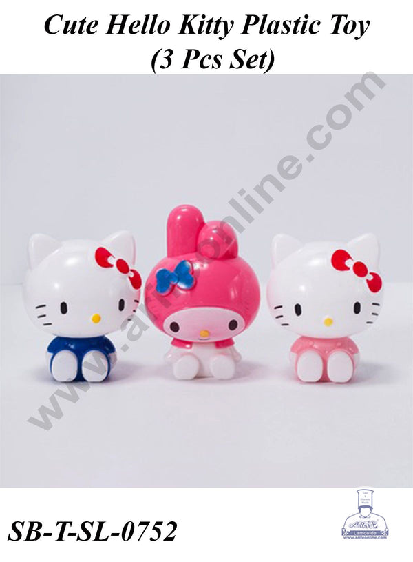 CAKE DECOR™ 3 Pcs Set Cute Hello Kitty Plastic Toy for Cake Topper (SB-T-SL-0752)